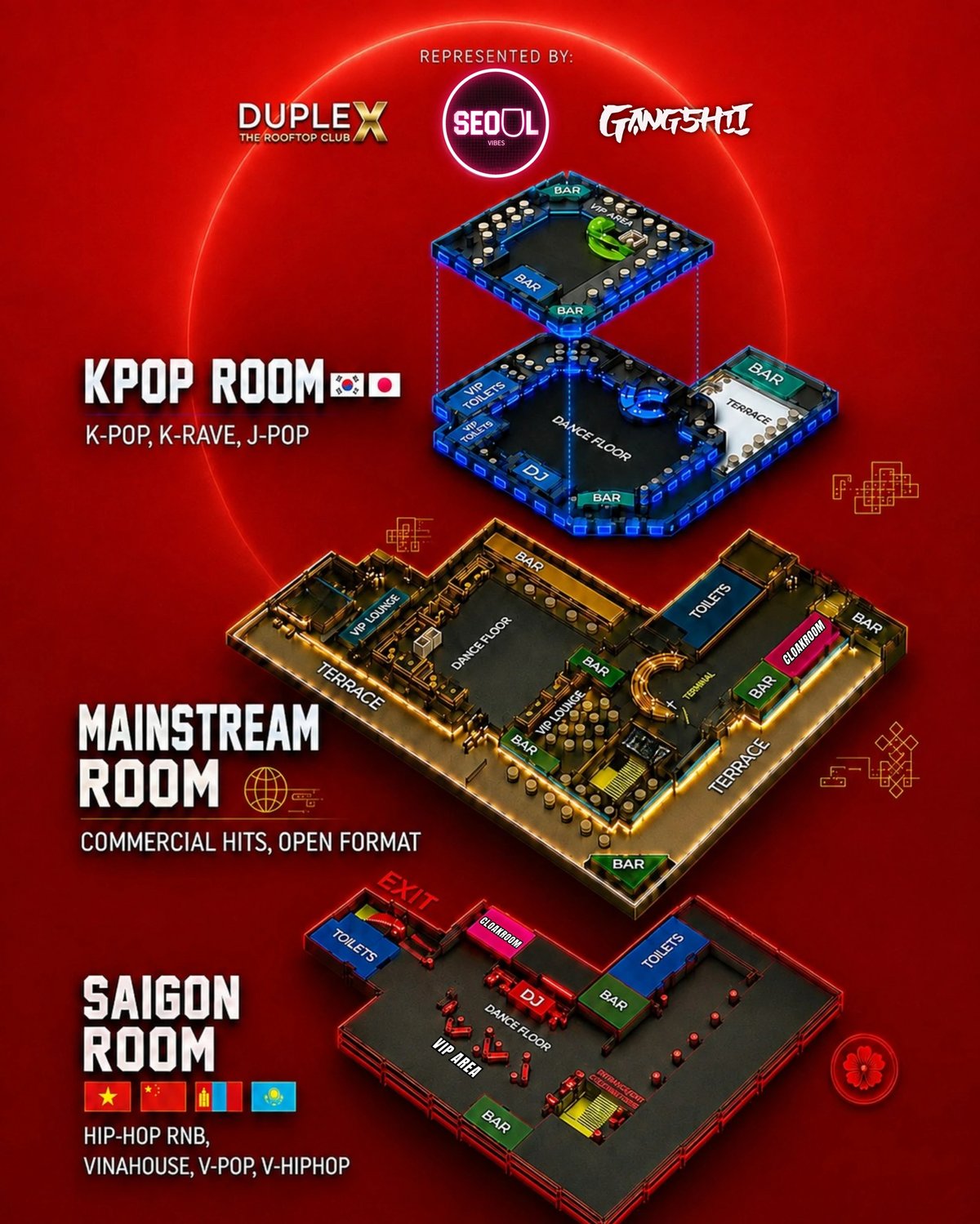 Floor map — KPOP Room, Mainstream Room, Saigon Room